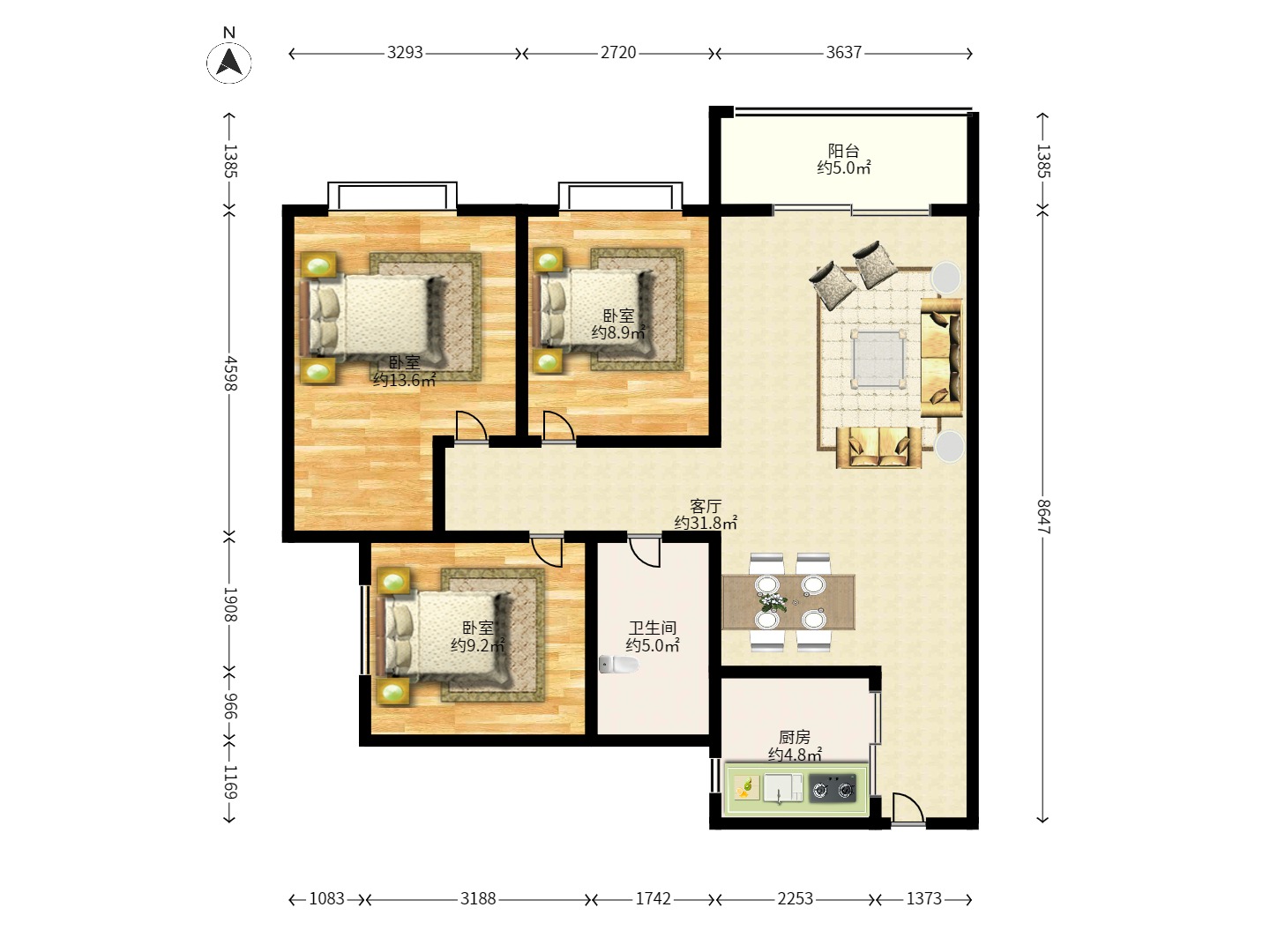 兰亭湾畔 3室2厅1卫 2800.0元/月 兰亭湾畔 3室2厅1卫 2800.0元/月户型图