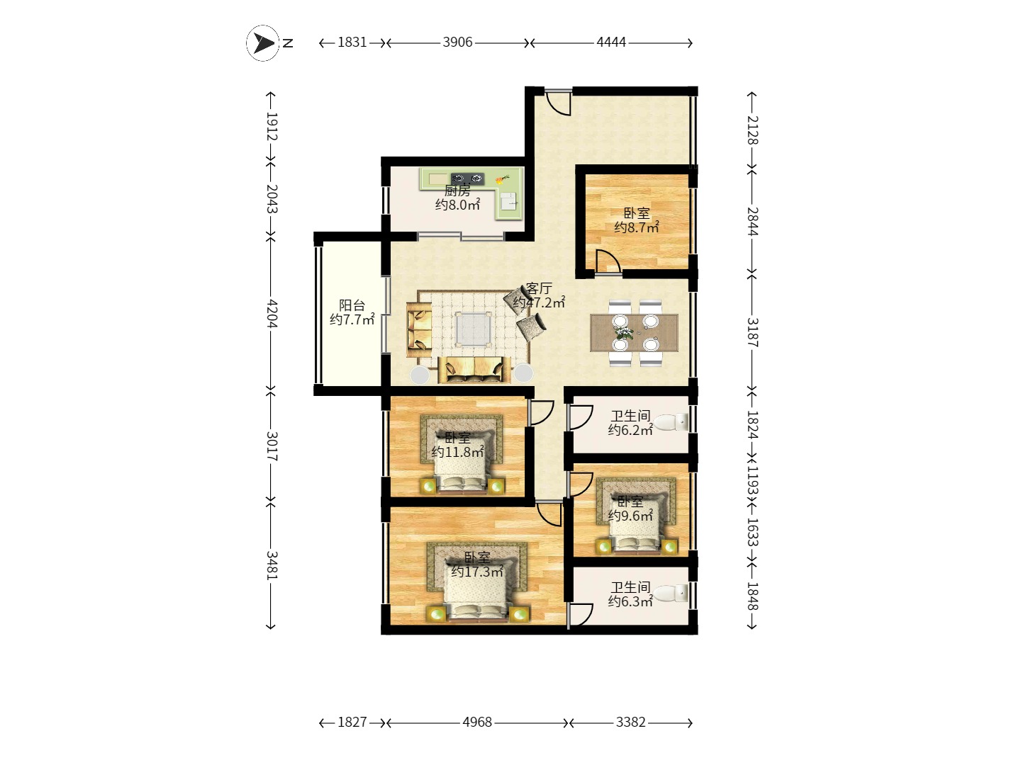 达美D6区 4室2厅2卫 4000.0元/月 达美D6区 4室2厅2卫 4000.0元/月户型图