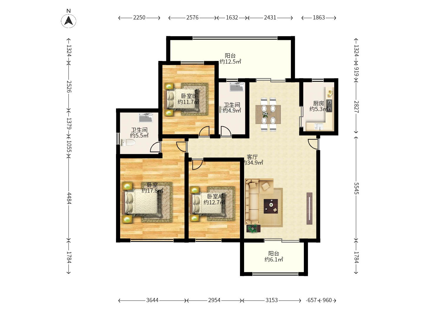 山水湾 3室2厅2卫 2200.0元/月 山水湾 3室2厅2卫 2200.0元/月户型图