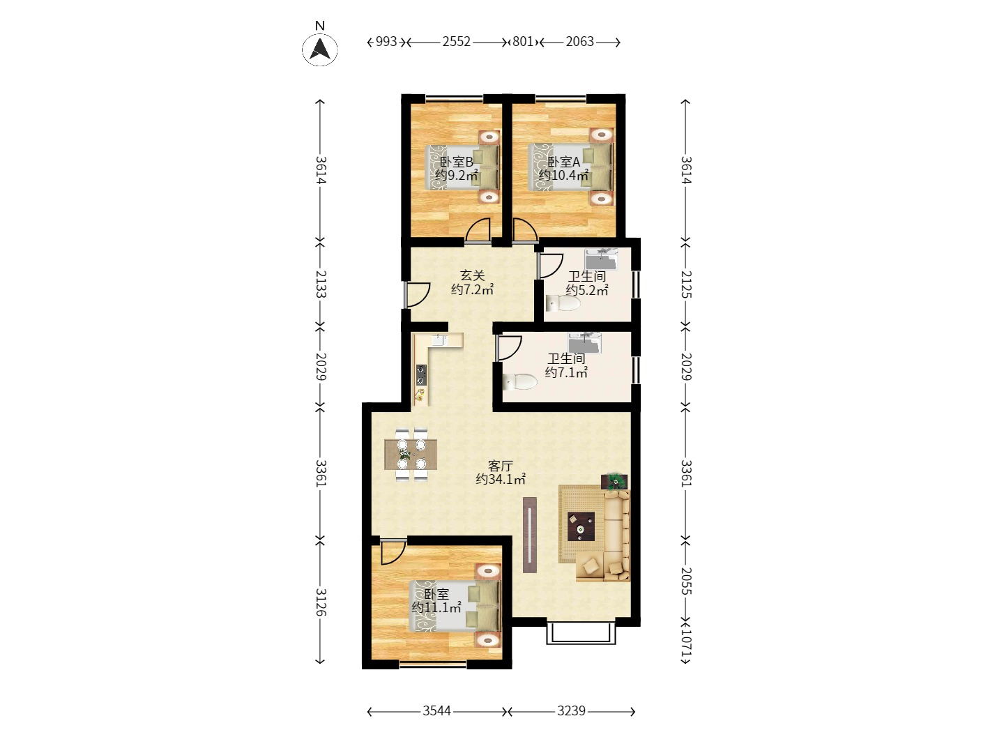 绿地公馆(绿地名邸) 3室2厅1卫 2400.0元/月 绿地公馆(绿地名邸) 3室2厅1卫 2400.0元/月户型图