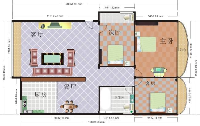 大码头办事处  3室2厅1卫   35.00万户型图