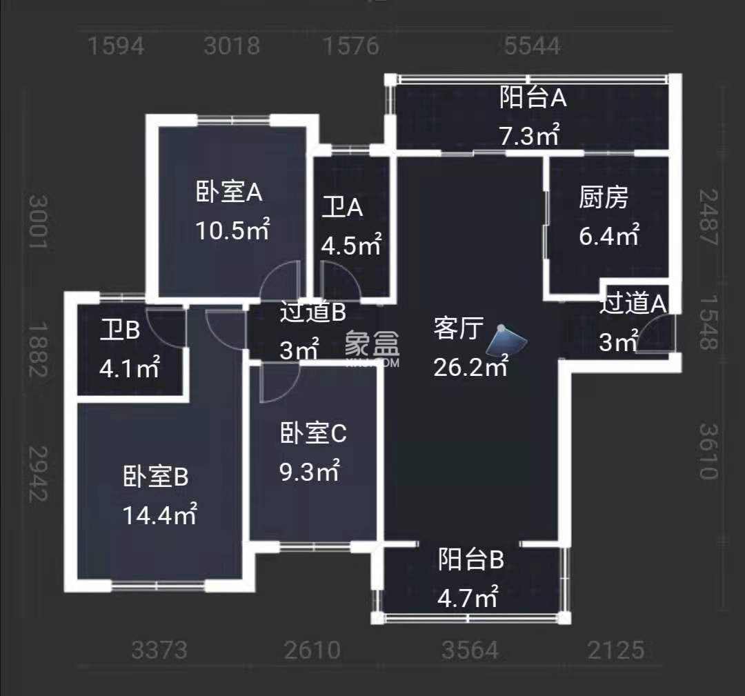 中海凯旋门  3室2厅2卫   350.00万户型图