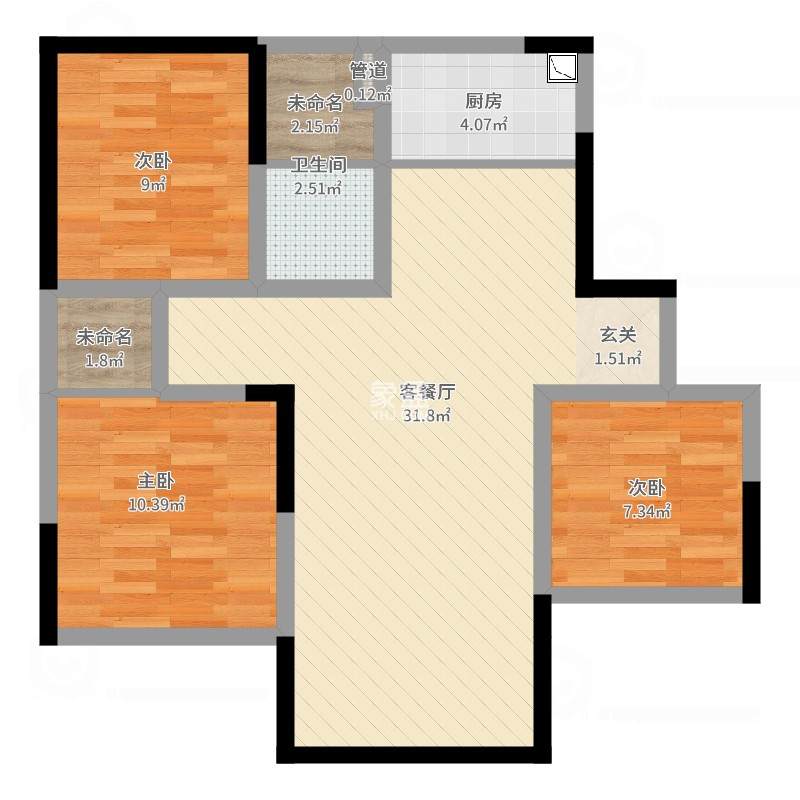 银海公寓  3室2厅2卫   122.80万户型图