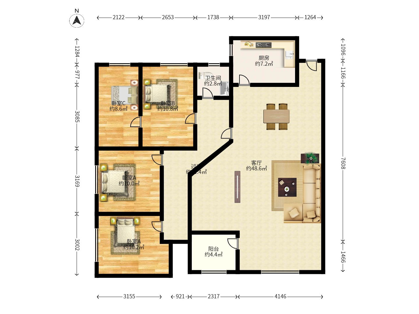 金蕾苑 3室2厅2卫 2600.0元/月 金蕾苑 3室2厅2卫 2600.0元/月户型图