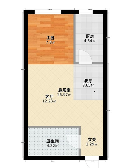 希望之都  2室1厅1卫   1000.00元/月户型图