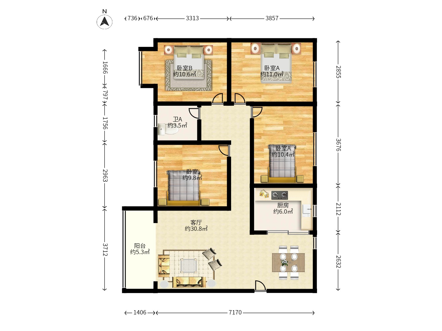光明城市(星辰青年城) 4室2厅1卫 2100.0元/月 光明城市(星辰青年城) 4室2厅1卫 2100.0元/月户型图