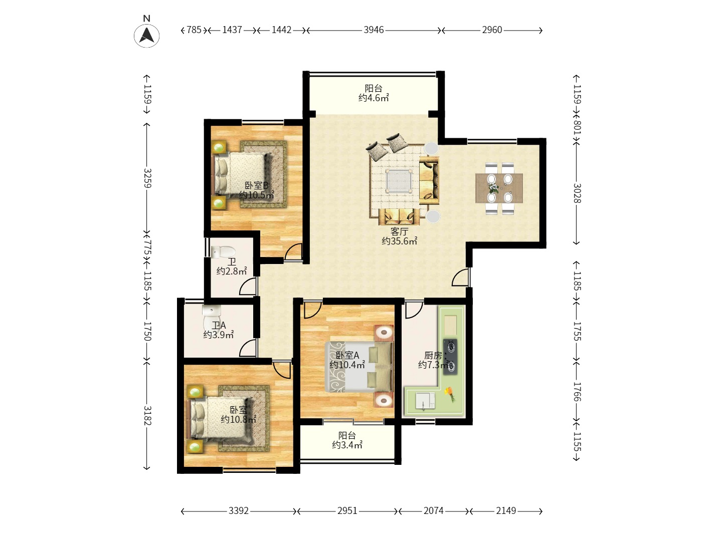 沁园春御院 1室2厅2卫 3000.0元/月 沁园春御院 1室2厅2卫 3000.0元/月户型图