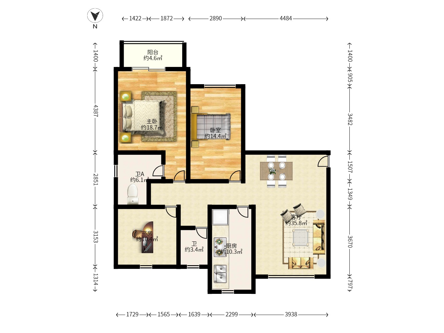 湘江锦绣 3室2厅1卫 1980.0元/月 湘江锦绣 3室2厅1卫 1980.0元/月户型图