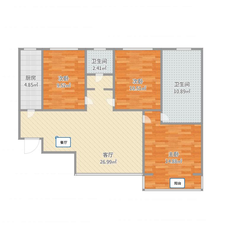 晓园嘉苑  3室2厅1卫   1500.00元/月户型图