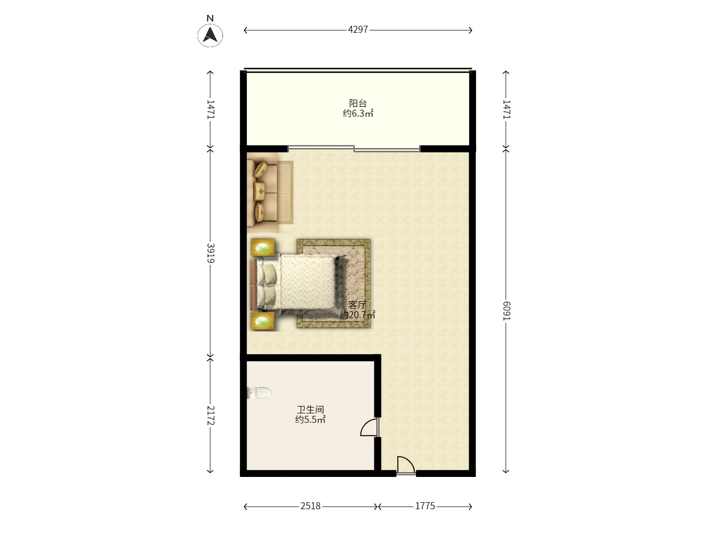 金鼎公园尚 1室1厅1卫 1300.0元/月 金鼎公园尚 1室1厅1卫 1300.0元/月户型图