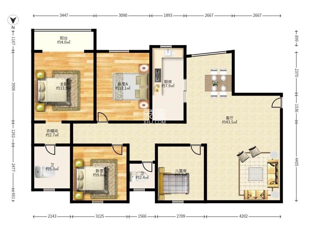 北辰中央公园B区   38.3㎡     1800.00元/月小区图