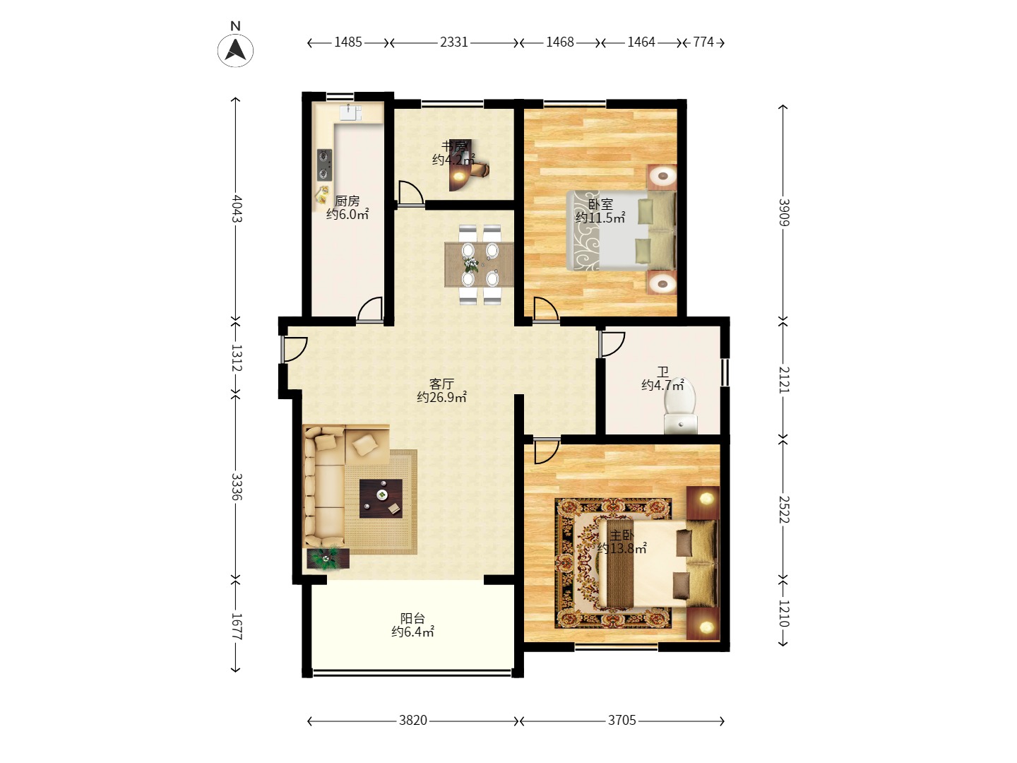 四季星城 3室2厅1卫 1400.0元/月 四季星城 3室2厅1卫 1400.0元/月户型图