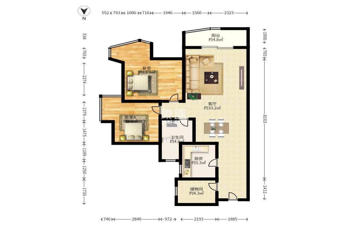 永祺西京 2室2厅1卫 2700.0元/月 永祺西京 2室2厅1卫 2700.0元/月户型图