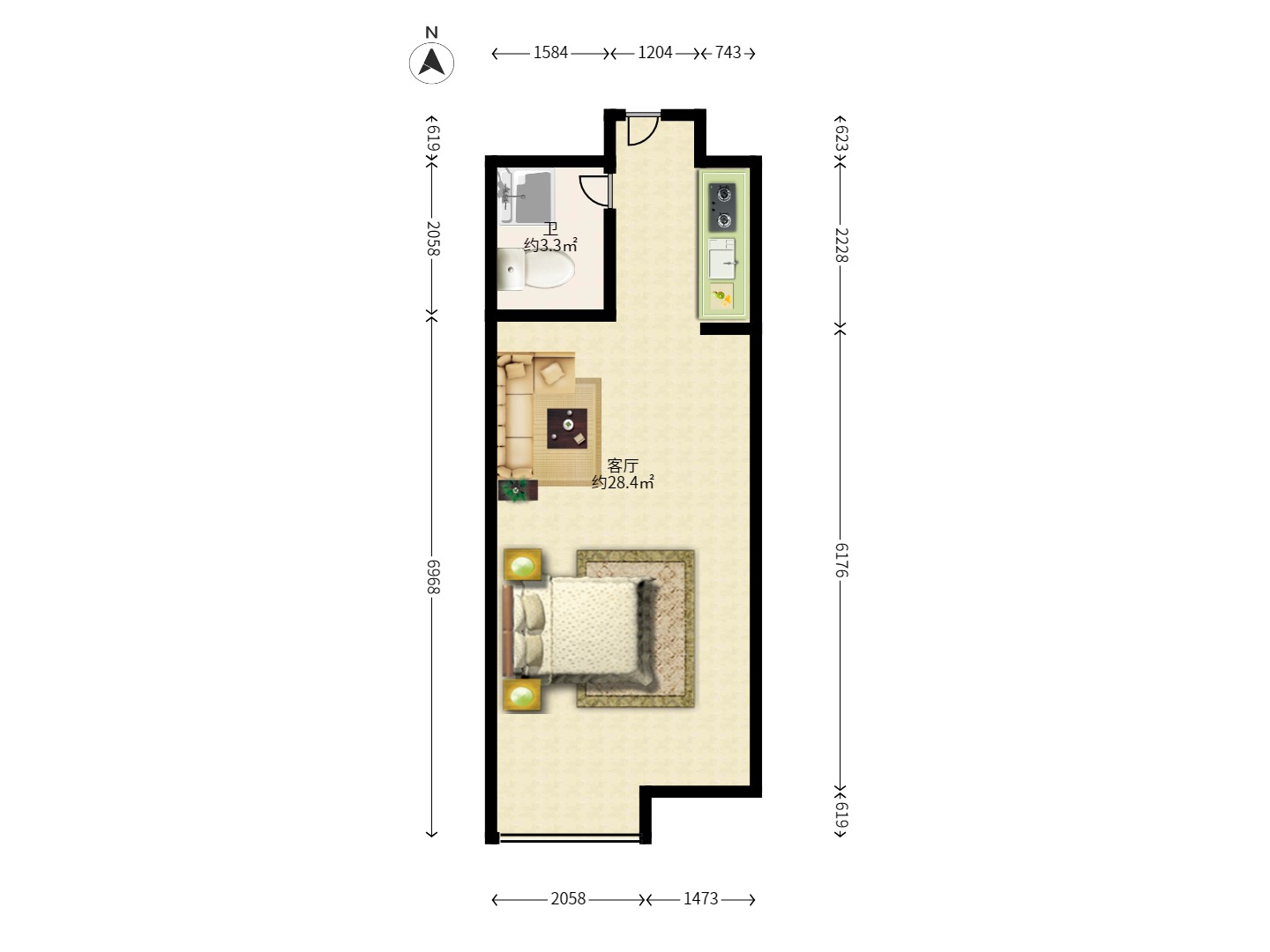 尚都花园城 1室1厅1卫 1200.0元/月 尚都花园城 1室1厅1卫 1200.0元/月户型图