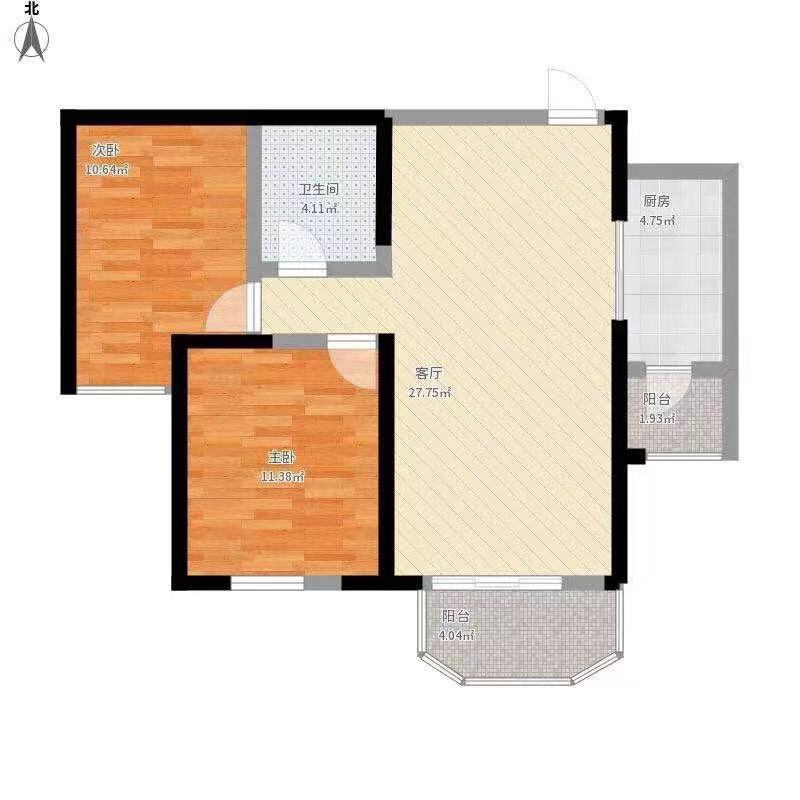 京海湖综合楼  2室2厅1卫   2000.00元/月户型图
