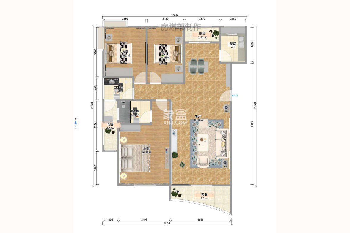 圣力华苑 3室2厅1卫 1600.00元/月 圣力华苑 3室2厅1卫 1600.00元/月户型图