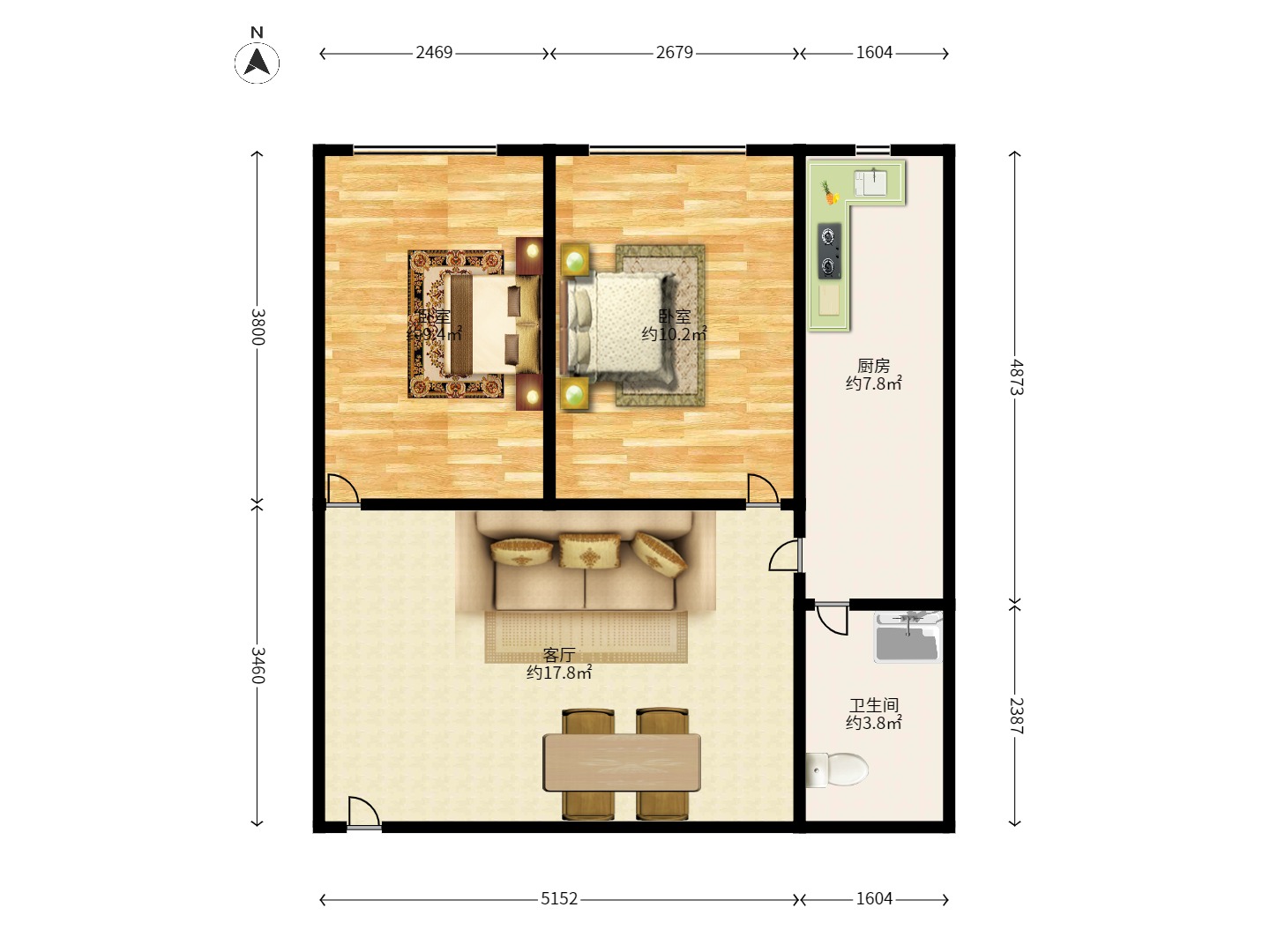 新青年公寓 2室1厅1卫 2200.0元/月 新青年公寓 2室1厅1卫 2200.0元/月户型图