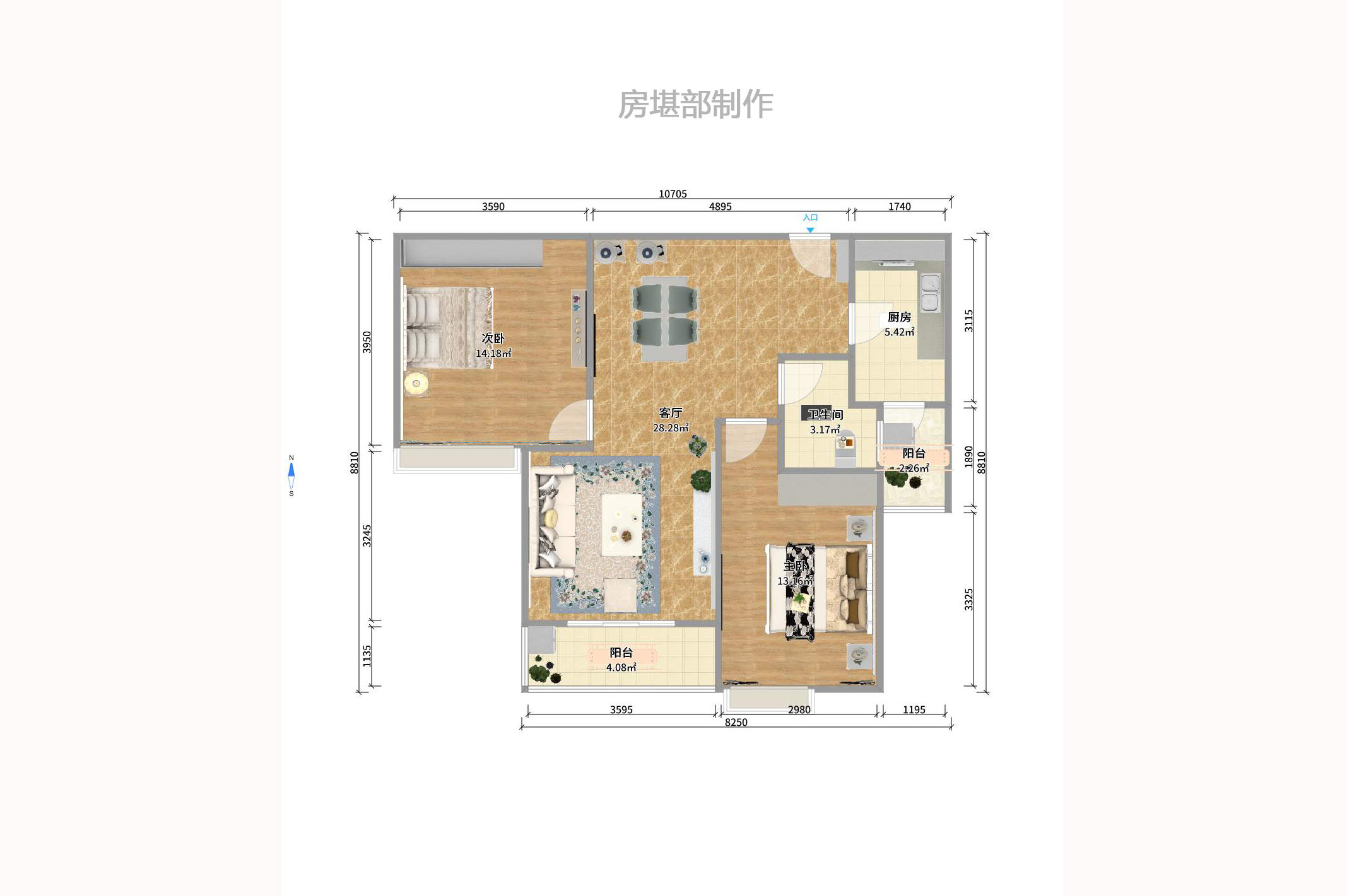 天健芙蓉盛世一期  2室2厅1卫   2800.00元/月户型图