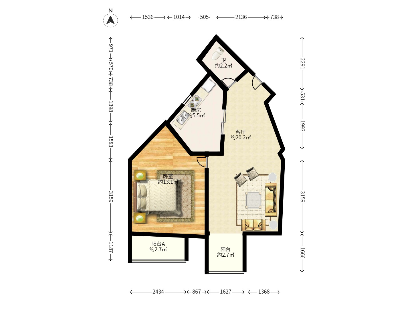 月湖兰庭  1室1厅1卫   57.80万户型图