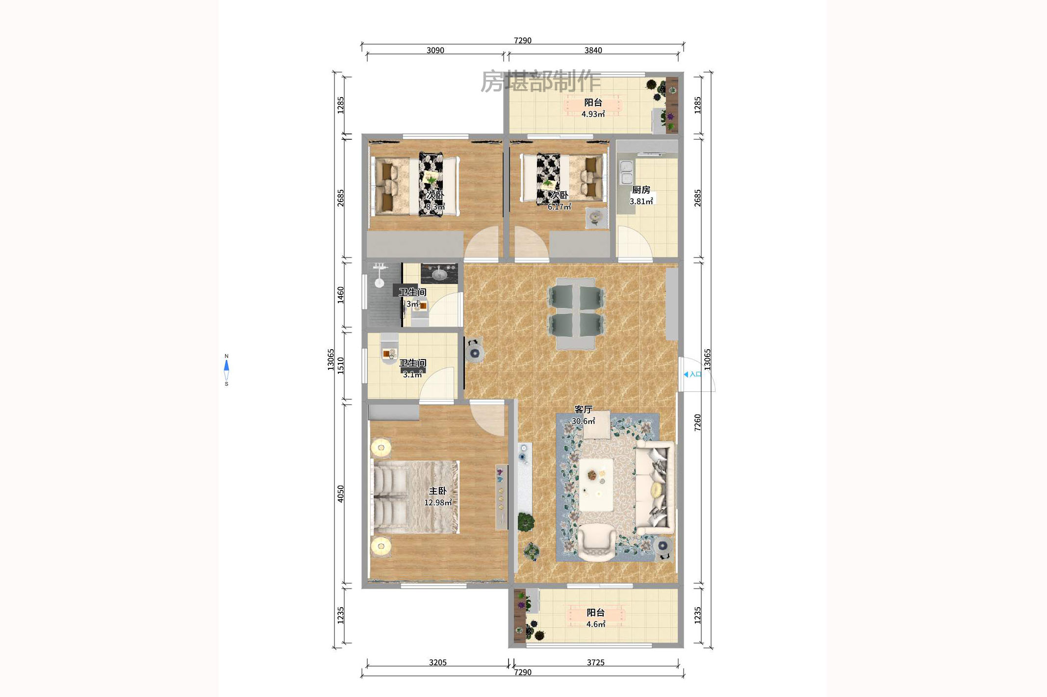 城市山水豪园(山水城市风景) 3室2厅1卫 2400.0元/月 城市山水豪园(山水城市风景) 3室2厅1卫 2400.0元/月户型图