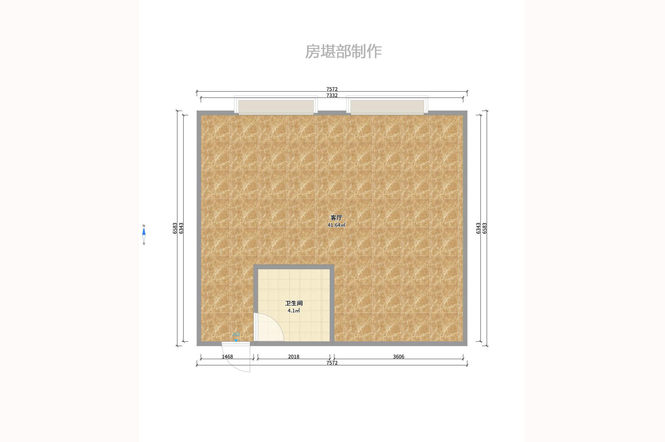 华润置地广场二期  1室1厅1卫   1700.00元/月户型图
