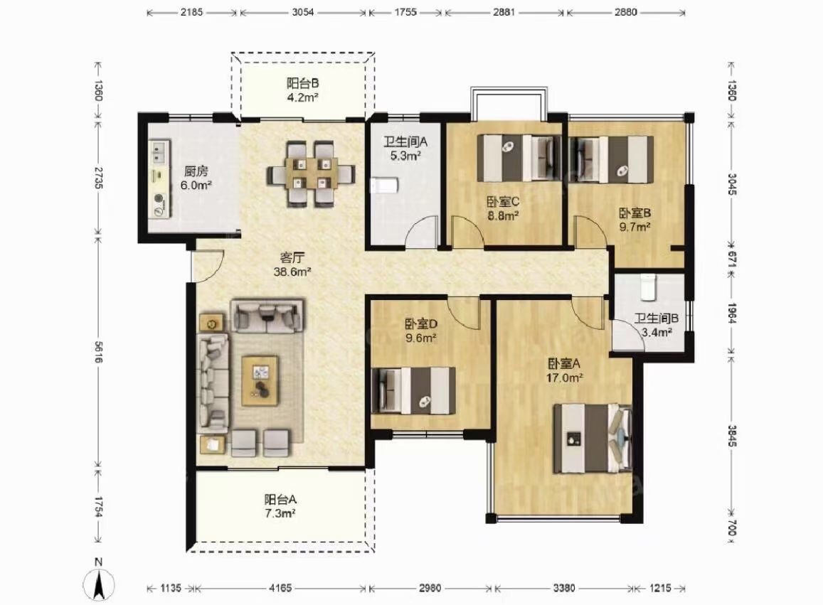 菊苑东区 4室2厅2卫 1450.0元/月 菊苑东区 4室2厅2卫 1450.0元/月户型图