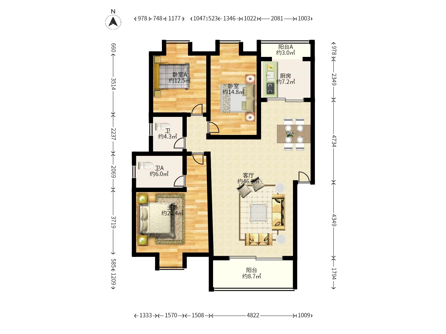 锑都家园 3室2厅2卫 1800.0元/月 锑都家园 3室2厅2卫 1800.0元/月户型图