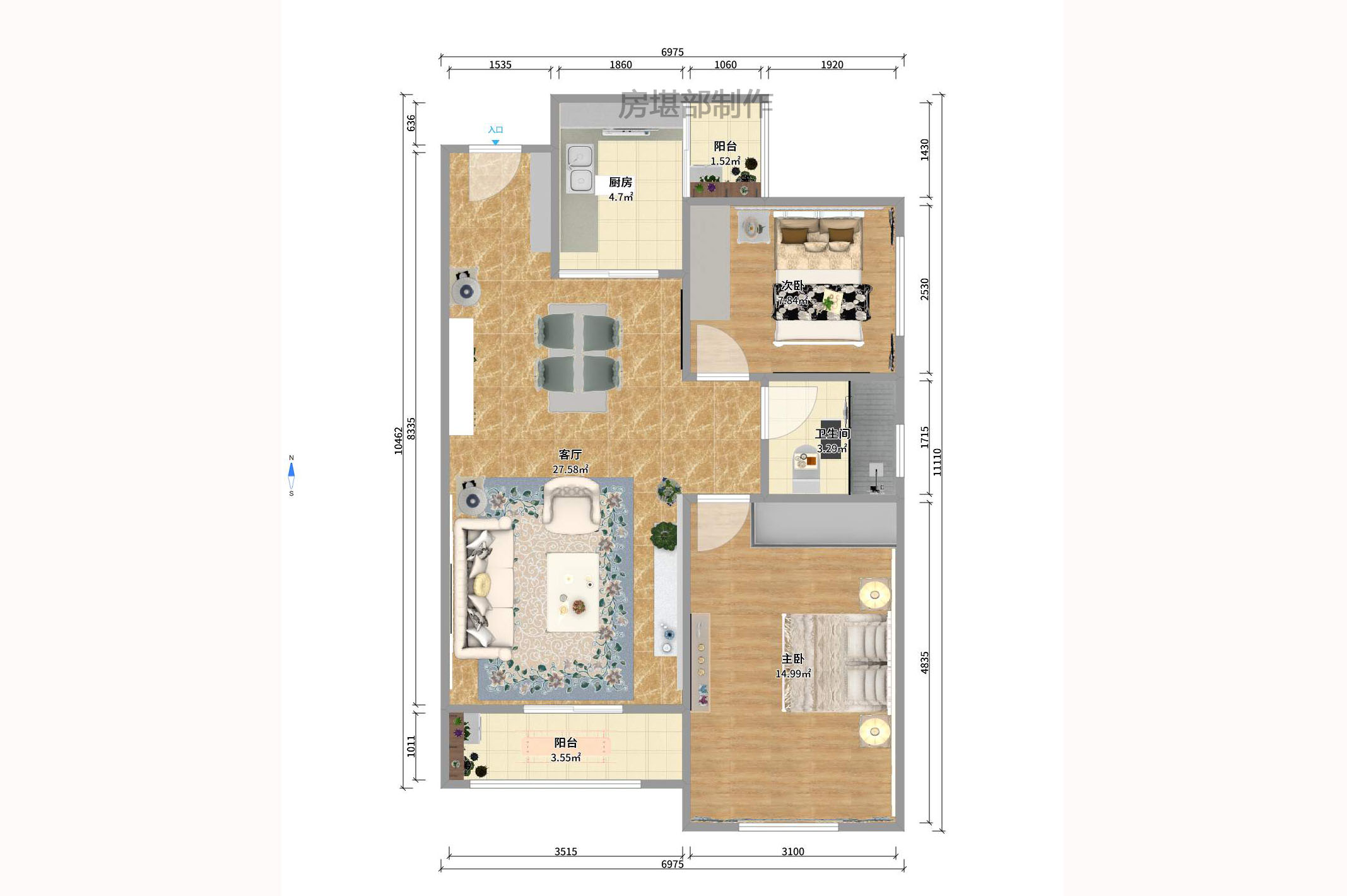 华润置地广场一期 2室2厅1卫 1900.0元/月 华润置地广场一期 2室2厅1卫 1900.0元/月户型图
