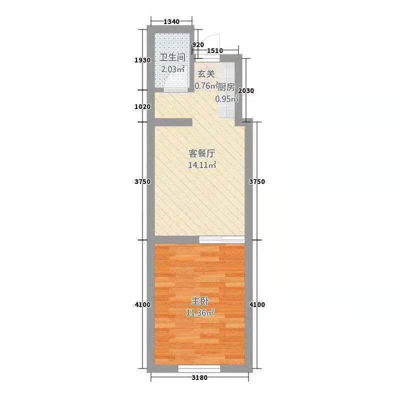 中建国际大厦  1室1厅1卫   1800.00元/月户型图