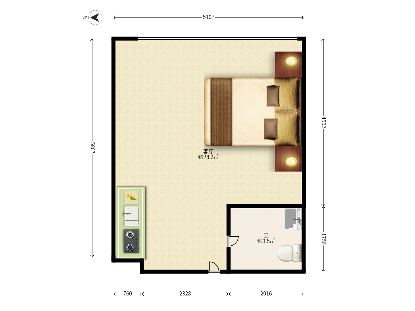 御溪国际 1室0厅1卫 1800.0元/月 御溪国际 1室0厅1卫 1800.0元/月户型图
