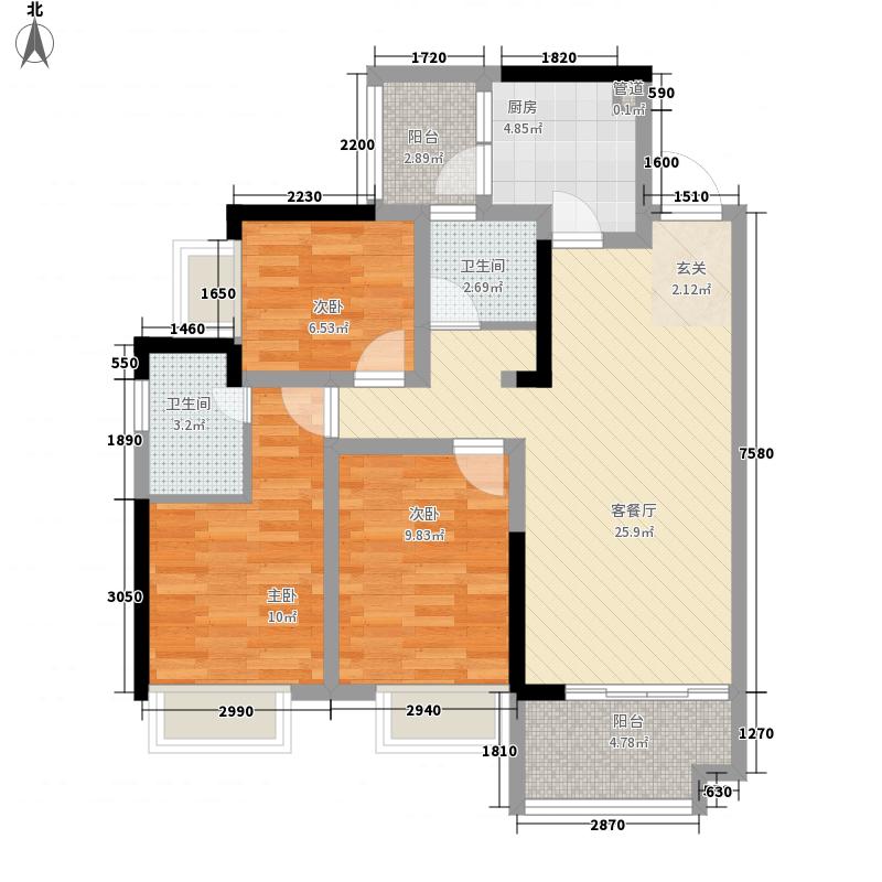 南湖国际3期  3室1厅1卫   2700.00元/月户型图