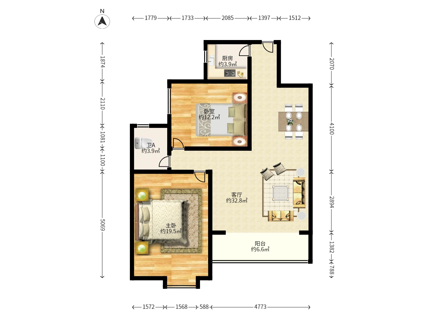 润芳园  2室2厅1卫   105.00万户型图