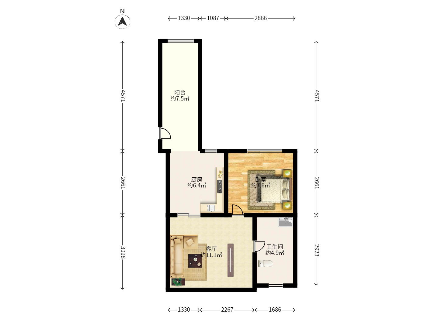 佳天瑞宁花园 1室1厅1卫 1500.0元/月 佳天瑞宁花园 1室1厅1卫 1500.0元/月户型图