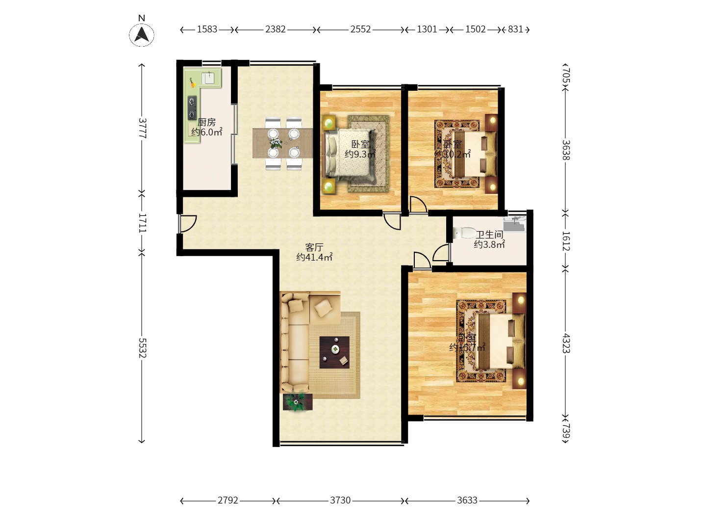 保利麓谷林语D区 3室2厅1卫 2400.0元/月 保利麓谷林语D区 3室2厅1卫 2400.0元/月户型图