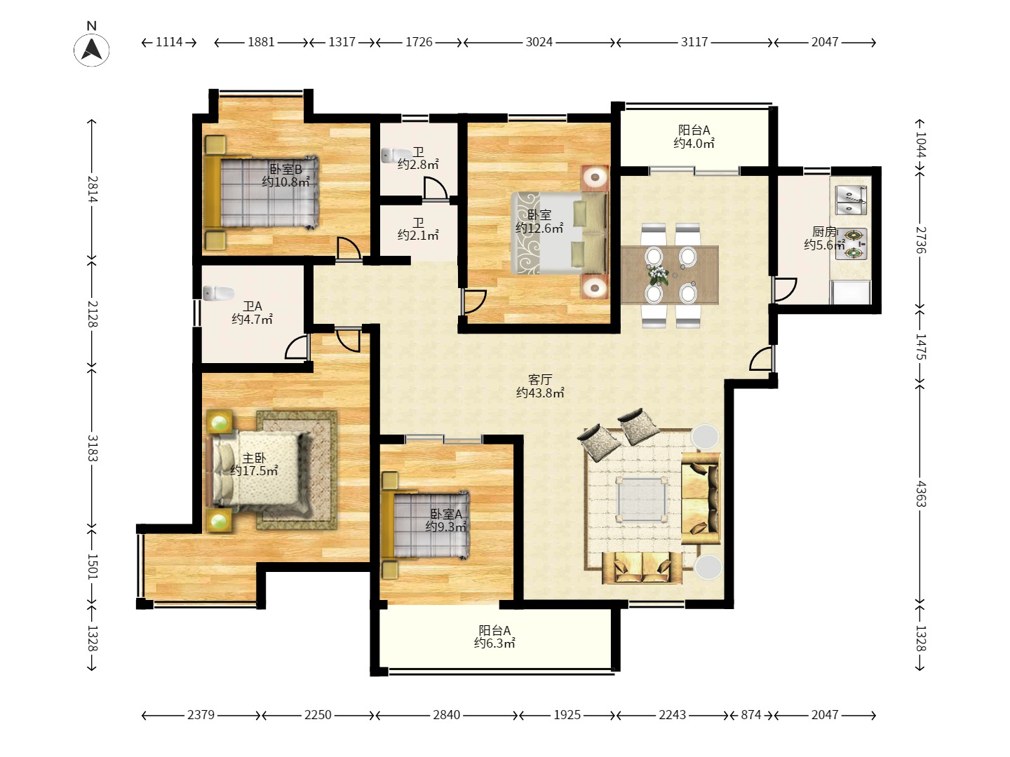 圆梦完美生活 3室2厅1卫 1800.0元/月 圆梦完美生活 3室2厅1卫 1800.0元/月户型图