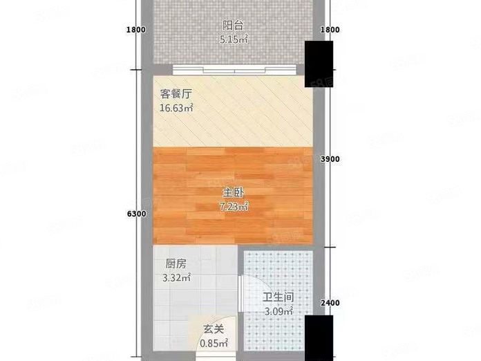 隆升广场  1室1厅1卫   33.00万户型图