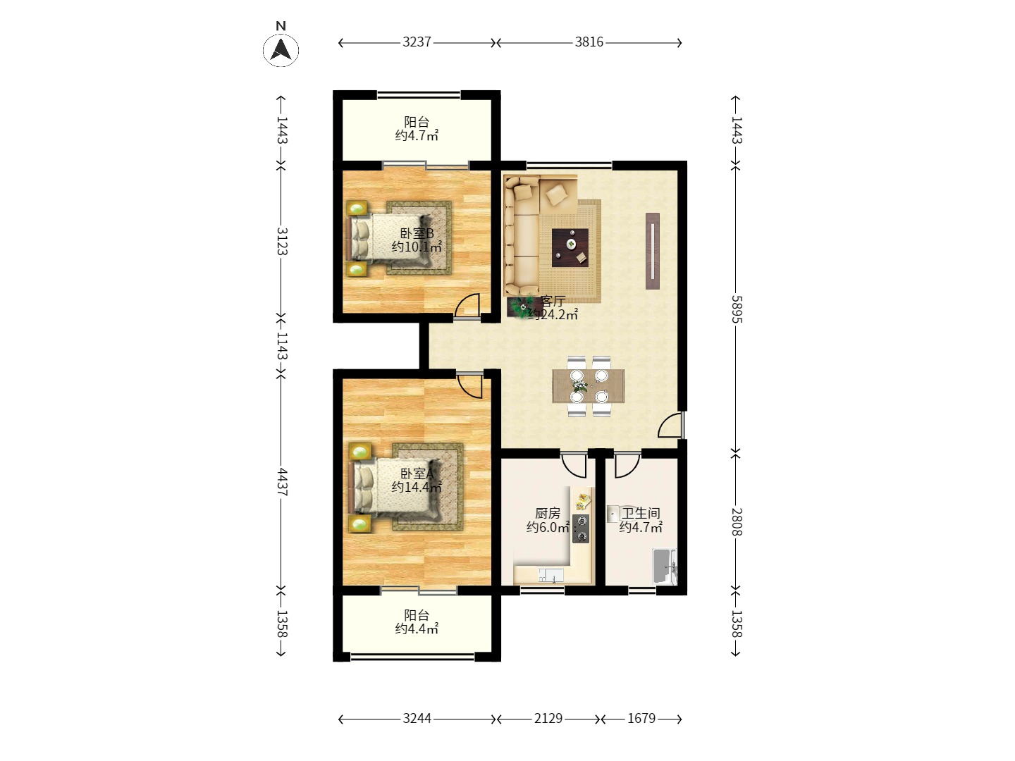 雄踞都市东家  2室2厅1卫   2100.00元/月室内图1