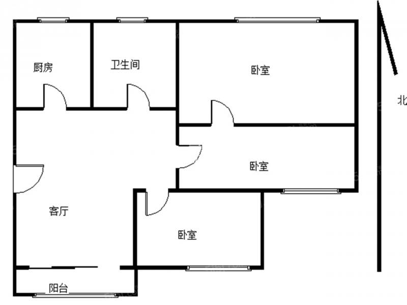 云梦新城  3室2厅1卫   2400.00元/月户型图