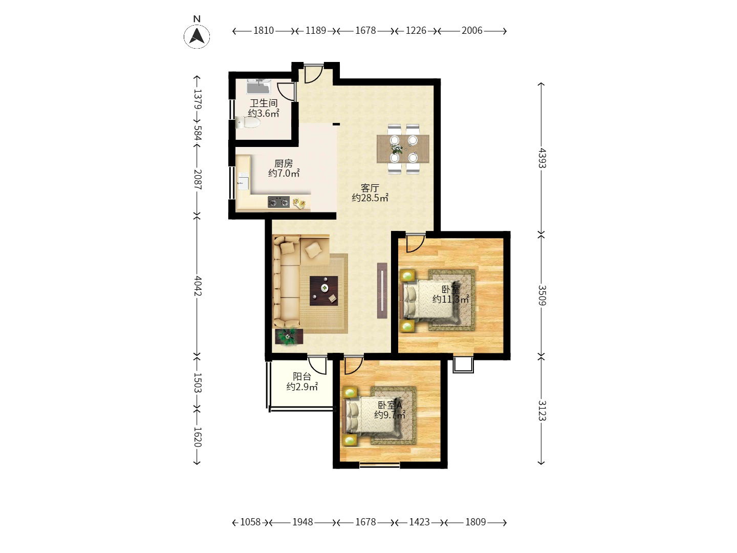 钱隆首府(福晟御园)  2室2厅1卫   2600.00元/月户型图