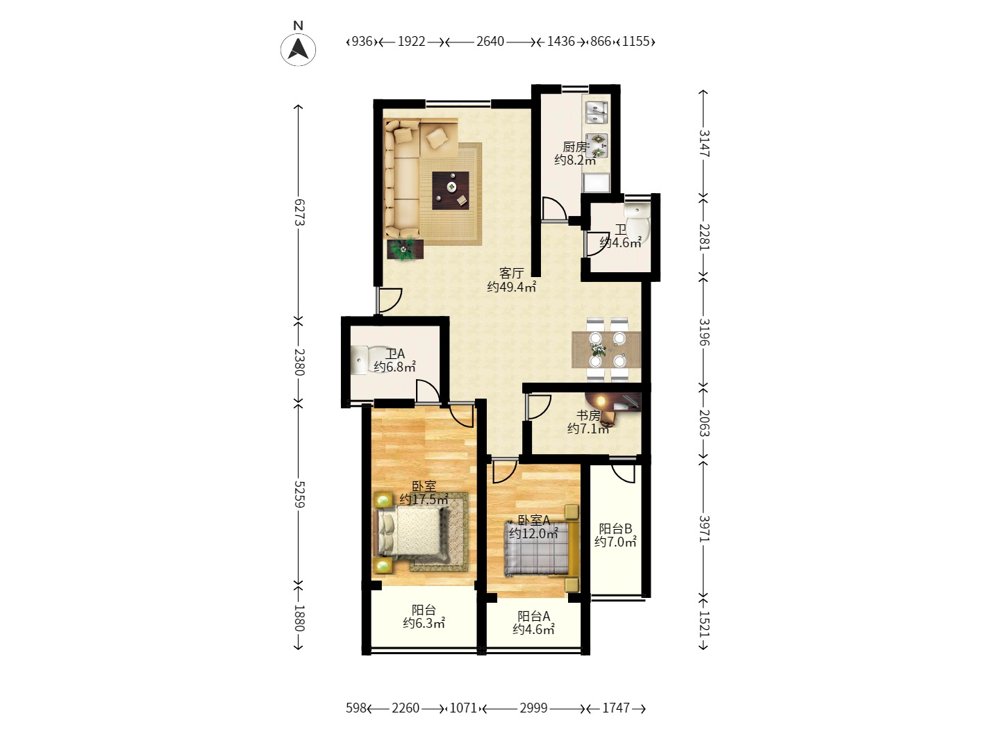 丹桂雅苑  3室2厅2卫    2200.0元/月 丹桂雅苑  3室2厅2卫    2200.0元/月户型图