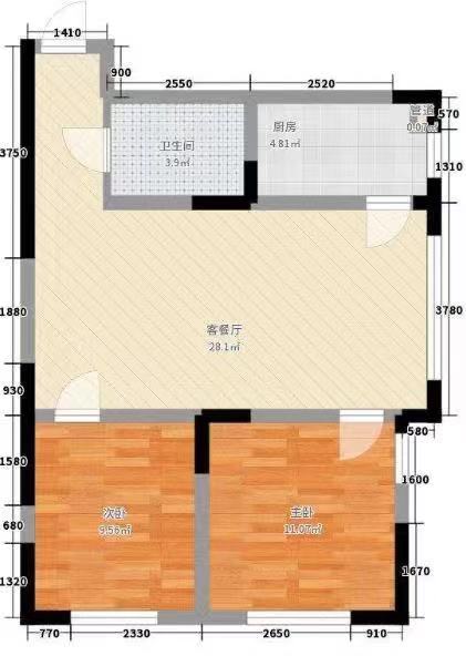 立新长湖安置区（水映豪廷安置房)  2室1厅1卫   900.00元/月户型图