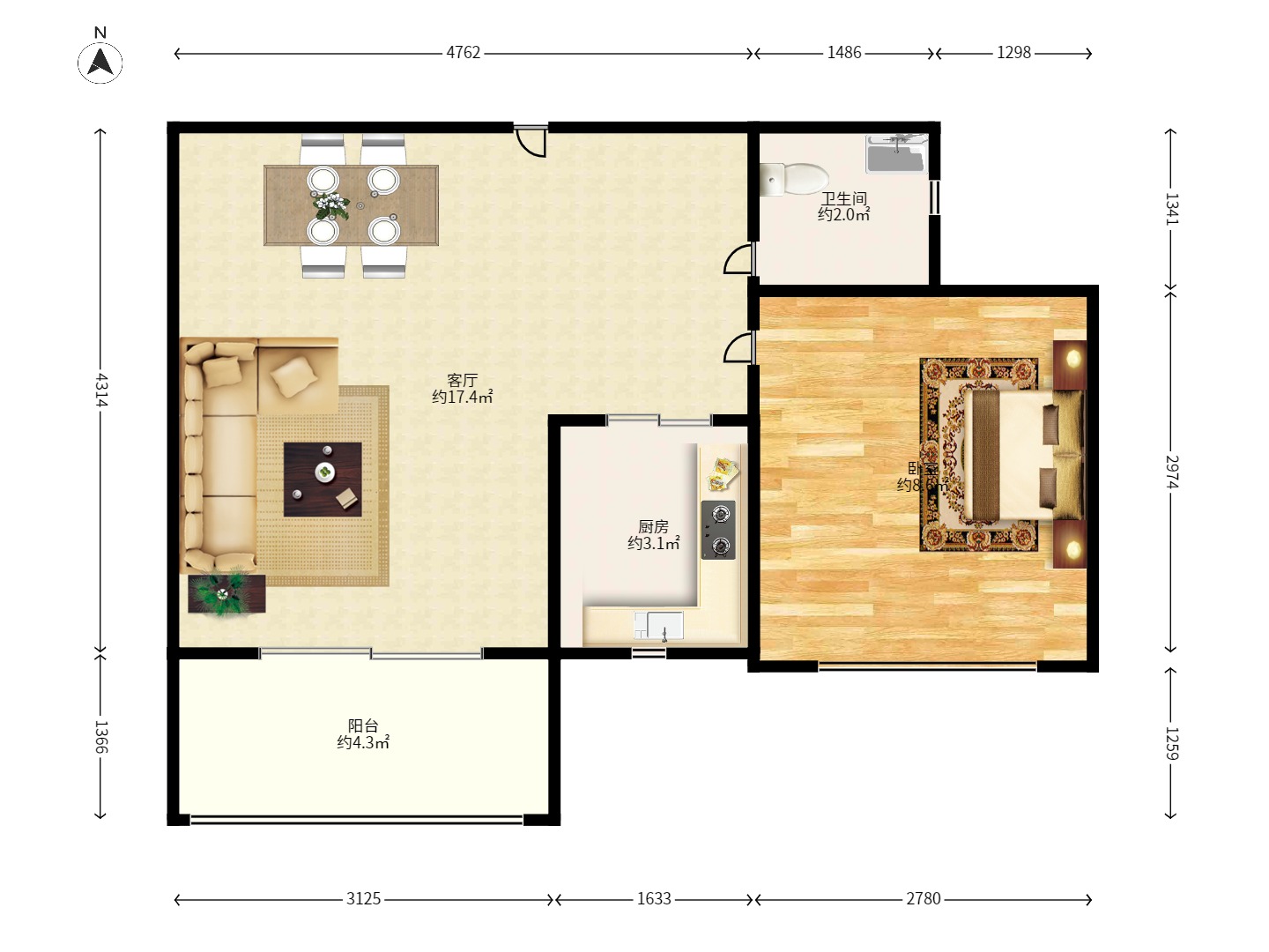 博林金谷 1室1厅1卫 1800.0元/月 博林金谷 1室1厅1卫 1800.0元/月户型图