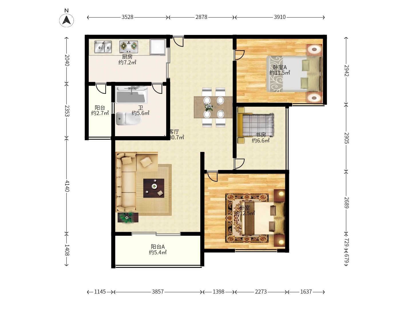 艾美潇湘 3室1厅2卫 1850.0元/月 艾美潇湘 3室1厅2卫 1850.0元/月户型图