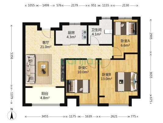 碧水馨城 3室2厅1卫 48.8万 碧水馨城 3室2厅1卫 48.8万户型图