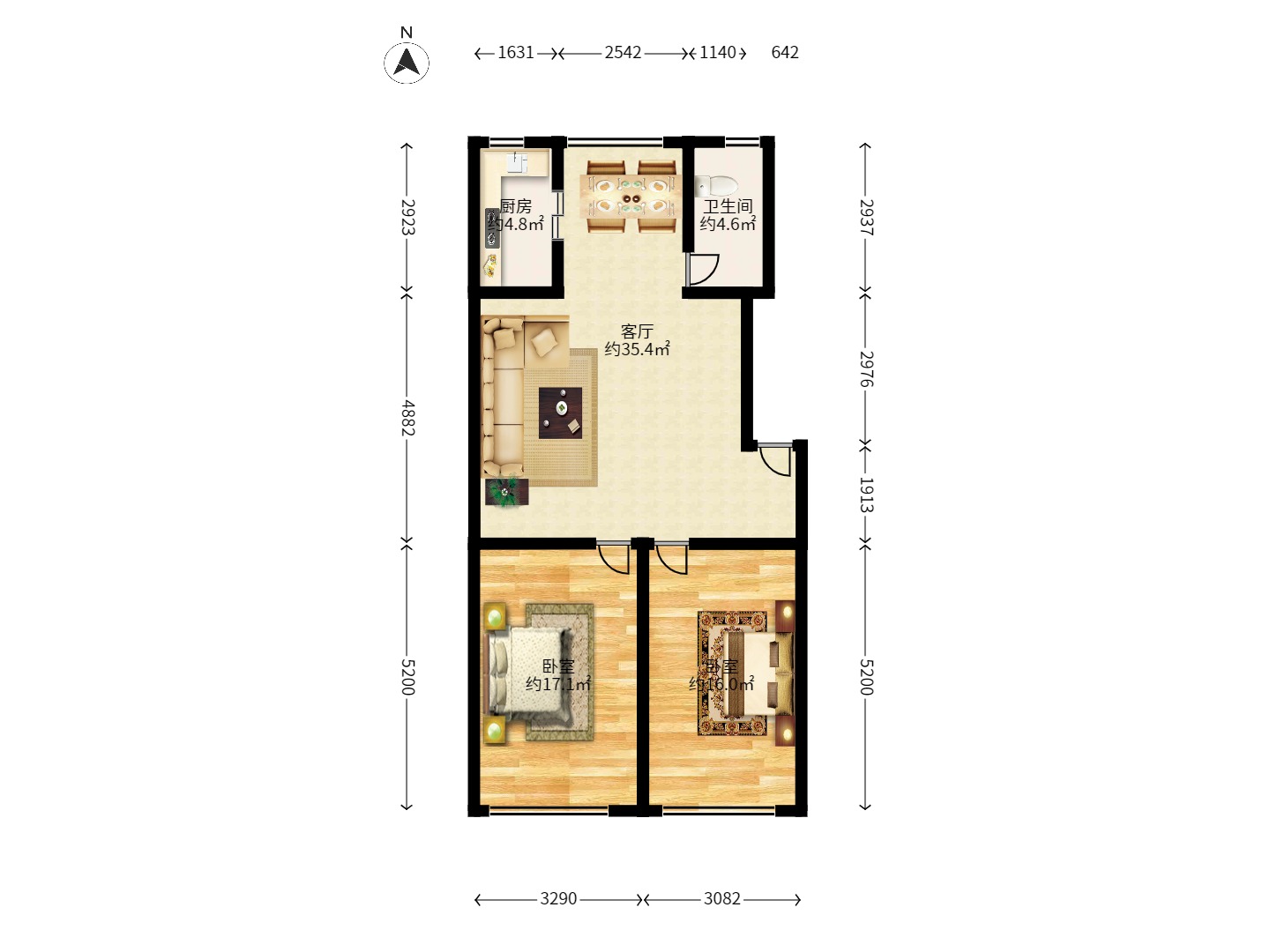芙蓉区工商局宿舍  2室2厅1卫   1800.00元/月室内图1
