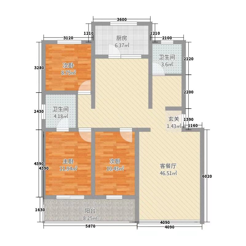 广德荷苑  3室2厅2卫   77.80万户型图