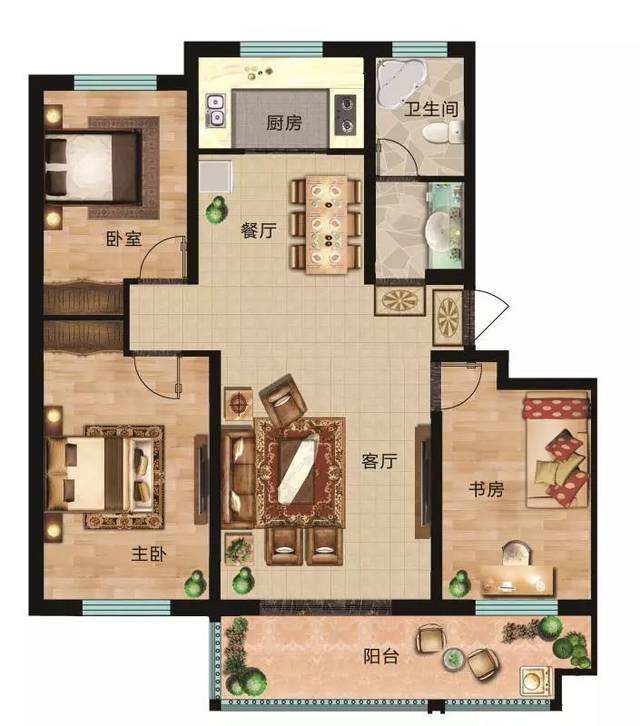 天成花园  3室2厅2卫   68.80万户型图