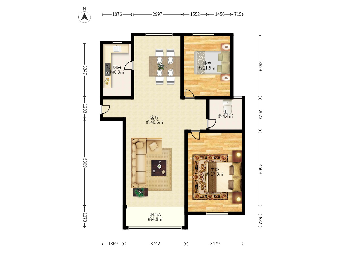 四季星城 3室1厅1卫 2000.0元/月 四季星城 3室1厅1卫 2000.0元/月户型图