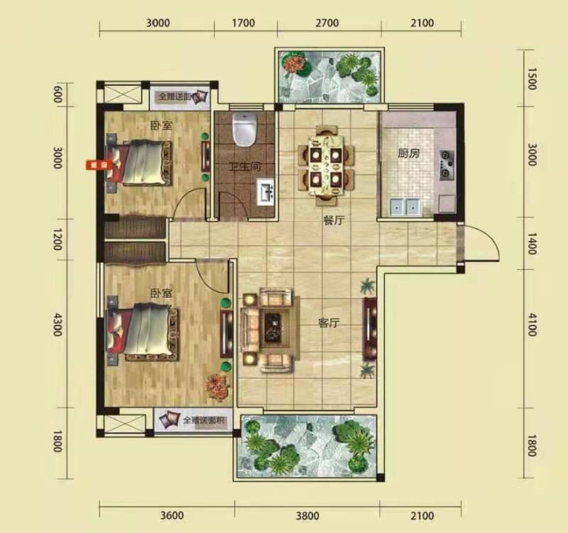 万和世家  2室2厅1卫   64.80万户型图