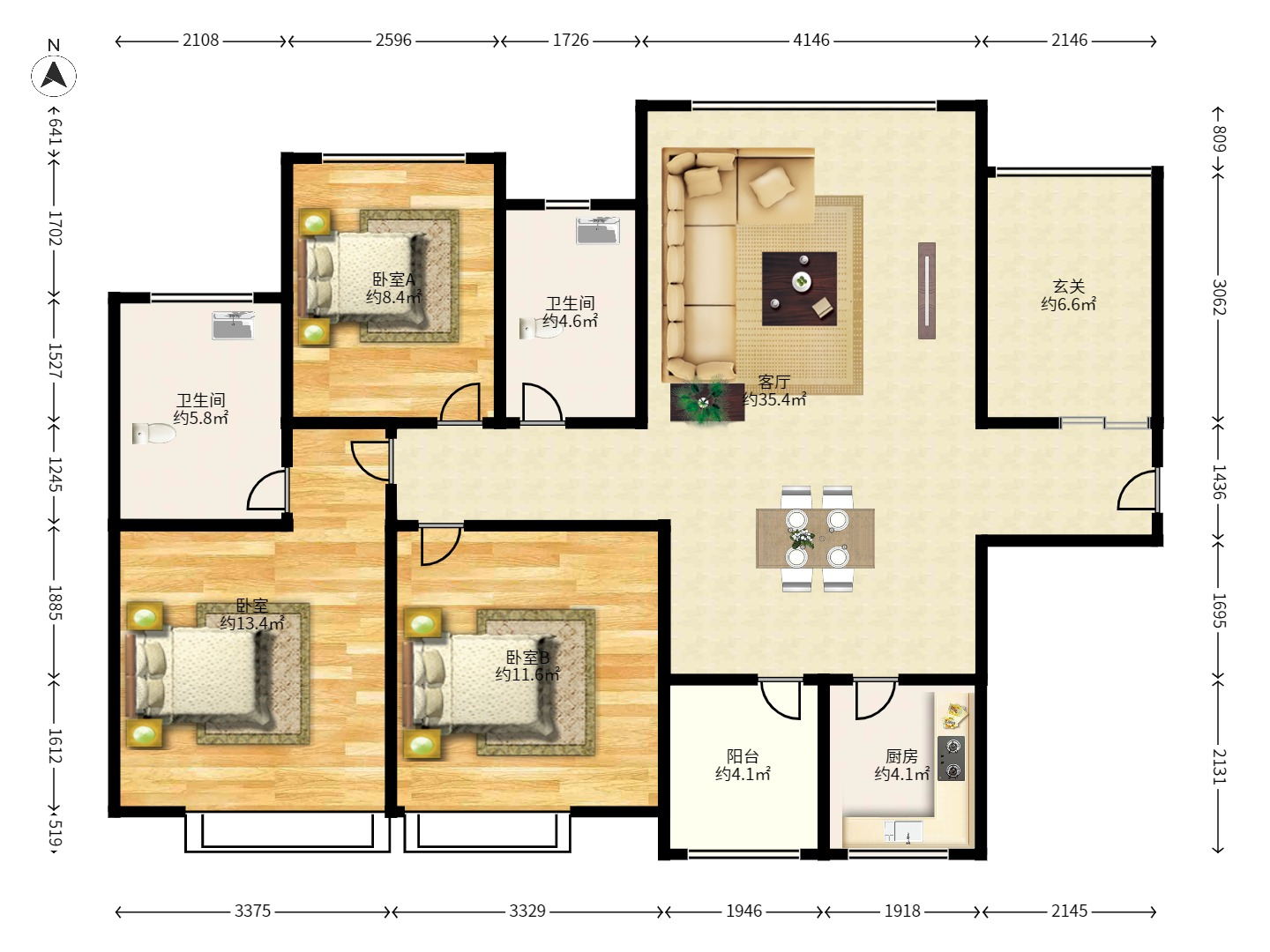 佳兆业水岸新都 2室2厅1卫 1200.0元/月 佳兆业水岸新都 2室2厅1卫 1200.0元/月户型图